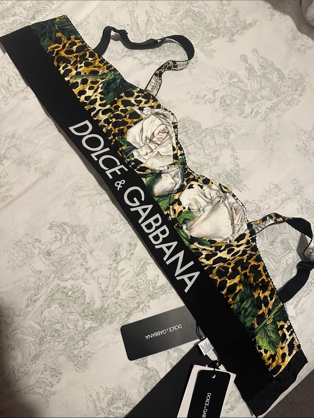 Dolce & Gabbana Leopard & Floral Underwire Bralette in Yellow/Green